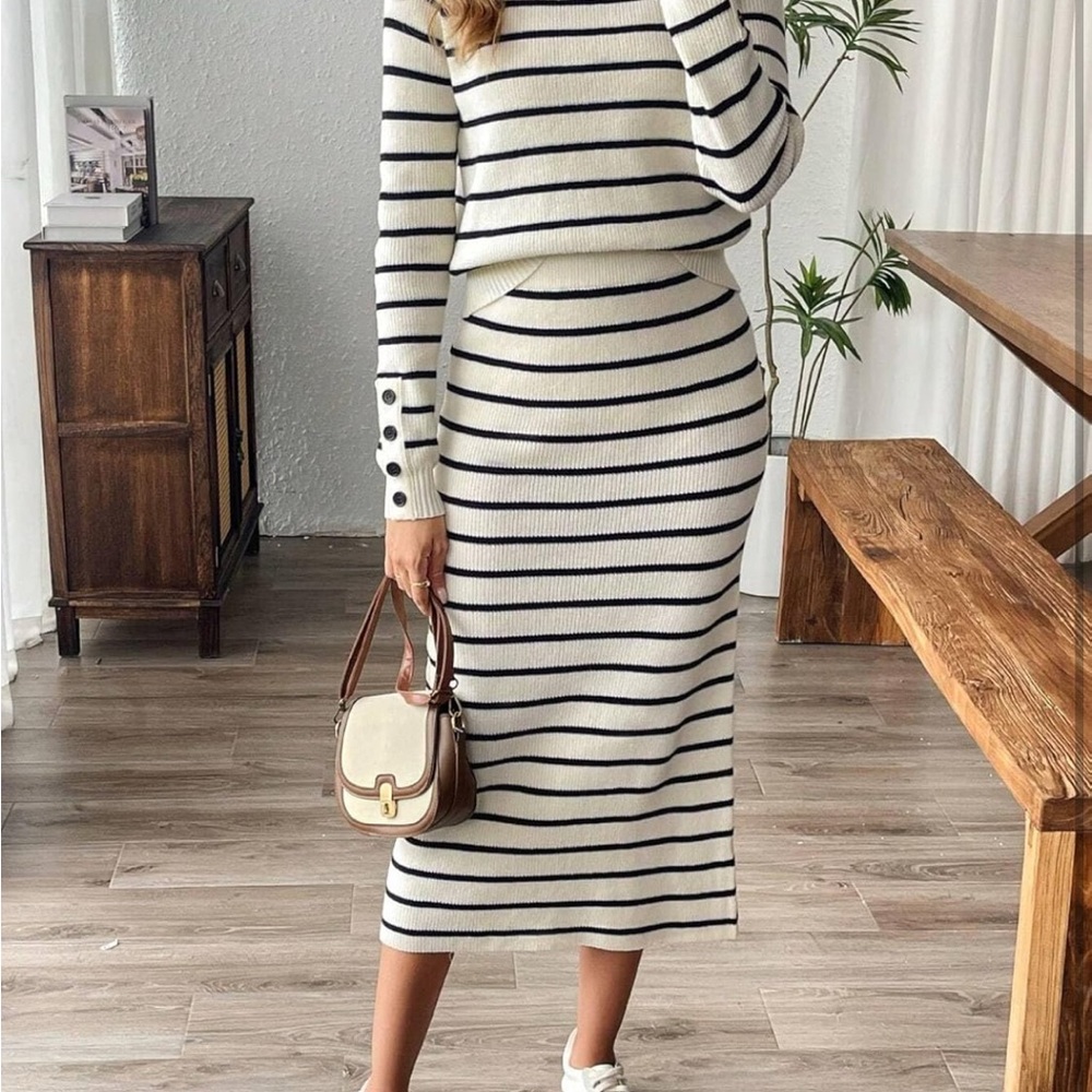 Striped Knit Top AND Skirt OUTFIT in Black and White - small - Picture 2 of 5